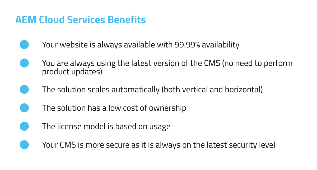 AEM Cloud Services Benefits infographic